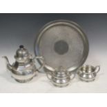 A Selangor pewter teaset and tray, 1980's