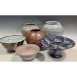 A collection of studio pottery bowls and vasesCondition report: In overall good condition. Small