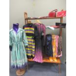 Vintage clothing, bags and scarves. To include 'Ted Lapidus' dress orange and purple floral, size '