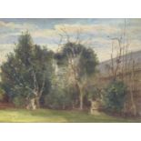 A Garden scene, oil on panel, 14 x 17.5cmProvenance: Julians Park, Hertfordshire
