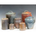 A collection of studio pottery storage jars including one by Toff Millway