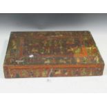 A decorative Indian/Kashmiri lidded box, 19th century, some wear and fading 9 x 56 x 40cm