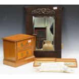 An Arts & Crafts wall mirror, a satinwood small chest circa1910, a set of three fox hunt