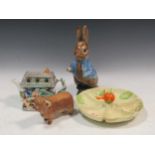 Large Sylvac Peter Rabbit figure, a Carltonware dish, a Bewswick model of a bull, and a novelty