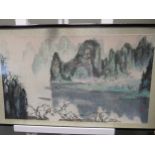 Chinese watercolour landscapes, 54 x 40cm and 56 x 97cm (2)Condition report: Wide angled landscape