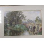 English School, A pair of landscapes with stone bridges over a river, watercolours, monogrammed '