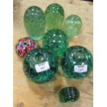 Six Victorian green glass dumps