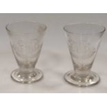 A pair of Regency rummers, the bucket shaped bowls engraved with initials, 15cm high