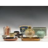 Two 20th century slipware dishes, studio pottery vases and bowls etc.