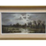 Dutch School, Night scene of a windmill and willows by a canal, signed lower right 'A Morin', 14 x