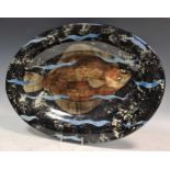 A studio pottery platter decorated with a plaiceCondition report: Overall good condition. Small