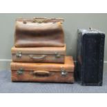 A leather gladstone bag, two other leather suitcases and a fibre suitcase (4)Condition report: See