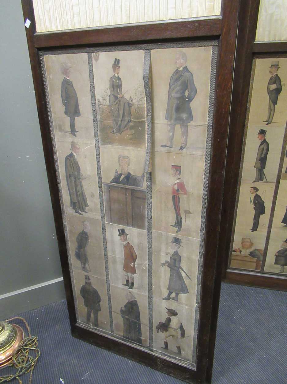 An Edwardian folding screen, the panels decorated with Spy and similar caricature prints 184cm high - Image 3 of 6