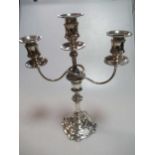 A pair of silver 3 light candelabra (one a/f) with loaded bases