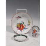 A small Meissen model of turkey, a Meissen pin dish and a Meissen Marcolini period saucer (3)