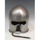A reproduction steel knight's helmet