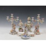 A pair of Plau und Havel figural candelabra, together with pot pourri jar, cover and stand,