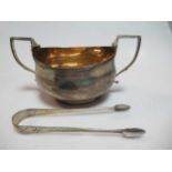 A silver sugar bowl, mark of Charles Fox, London 1809, and a pair of silver sugar nips, 6.5ozt gross