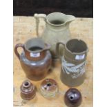 A 19th century Bramptons salt glazed inkwell and three Victorian jugs