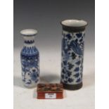 Two Chinese blue and white vases; together with, a small red-lacquered boxCondition report: