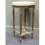 A marbled topped gilt side table on tapering legs 73 x 45cmStructurally firm with a small amount