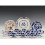 Two 19th century tea services, one decorated in blue and white with chinoiserie scenes, the other in