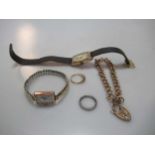 A collection of costume jewellery together with a hallmarked 9ct gold bracelet weight 12.8g, a