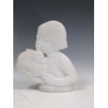 C N Morwood, 1933, Girl with a rabbit, carved marble 33cm high