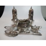 A large collection of silver plated items including a cased set of fish eaters, a pierced dish,