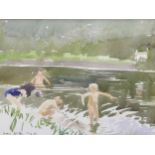 Lucy Willis (b.1954), Children Bathing in a River, signed and dated 'Lucy Willis 17.4.87' (lower