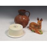 A Michel Gaugant deer tureen and cover, a slipware cistern, various items of pottery