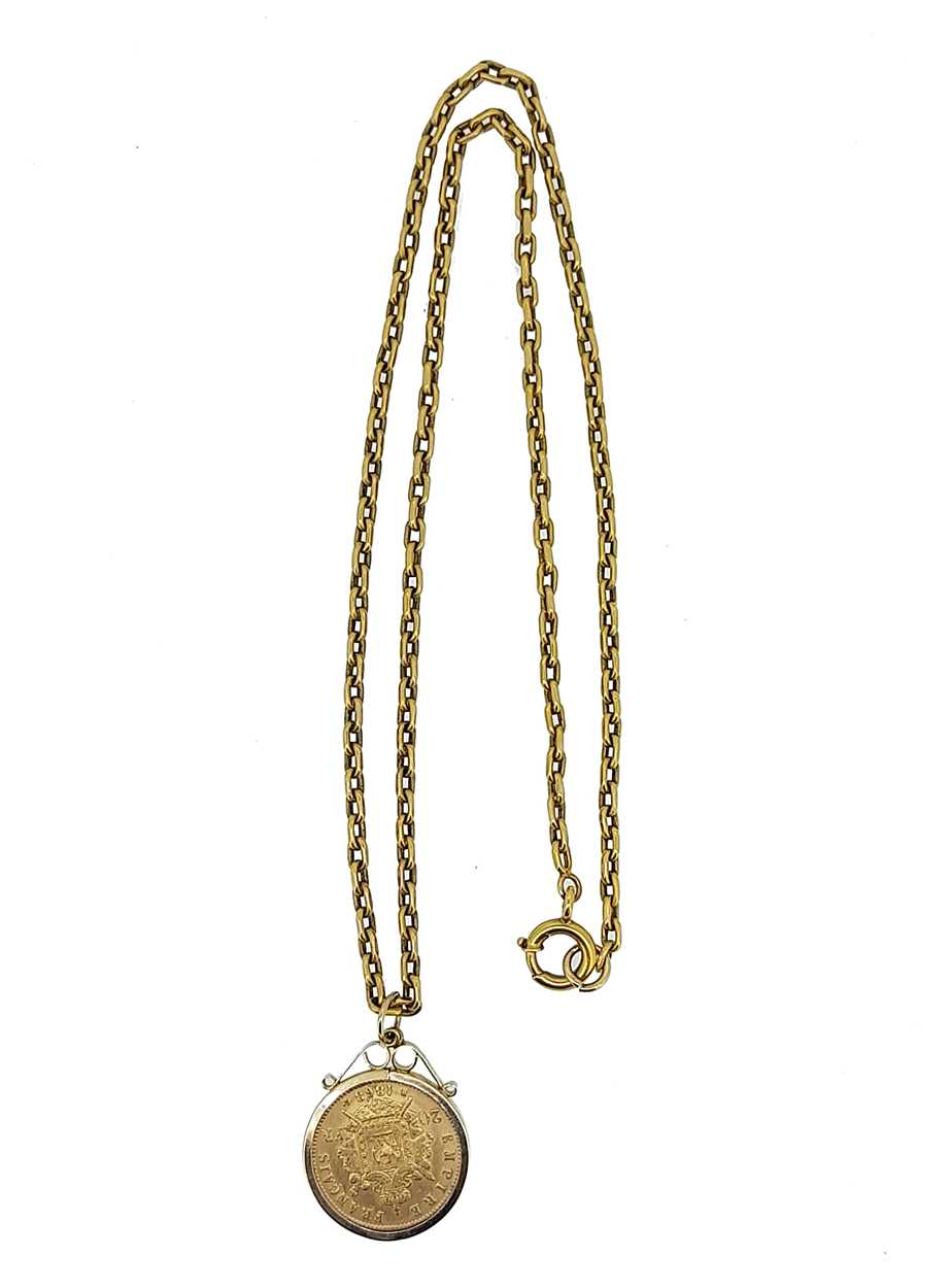 A 20 French Franc gold coin and chain, - Image 3 of 3