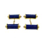A pair of lapis lazuli and ruby set cufflinks,