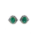 A pair of emerald and diamond cluster ear studs,