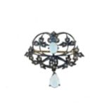 An Edwardian style seed pearl and topaz brooch,