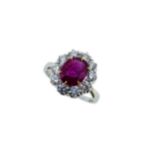 A ruby and diamond cluster ring,