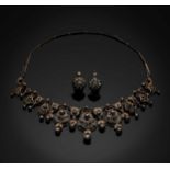 A 19th century Ottoman Turkish diamond centrepiece necklet and ear pendants en suite,
