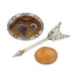 A trio of agate brooches,