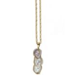 A pearl pendant in an 18ct gold cage,