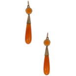 A pair of cornelian ear pendants,