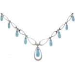 A modern aquamarine and diamond necklet,