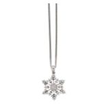 A diamond set snowflake pendant and chain,