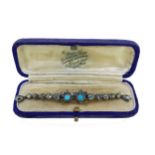 A Georgian diamond and turquoise bar brooch,