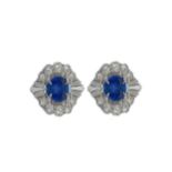 A pair of sapphire and diamond cluster ear studs,