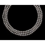 A three row cultured freshwater pearl necklace,