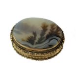 A William IV cast silver gilt vinaigrette with 'scenic agate' cover, mark of Nathaniel Mills,