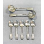 Exeter - A pair of Victorian silver sauce ladles and five accompanying teaspoons,