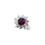 A ruby and diamond 'Catherine Wheel' style cluster ring,