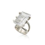 A modern single stone rock crystal statement ring,