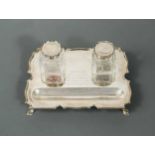 A George V silver desk inkstand,